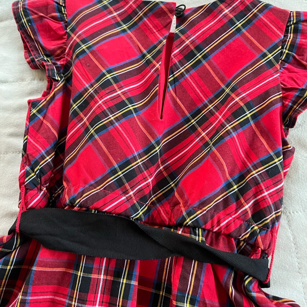 Crewcuts NEW Tartan plaid Red Christmas Holiday Dress Size 2 Black Ribbon Belt - Picture 11 of 14